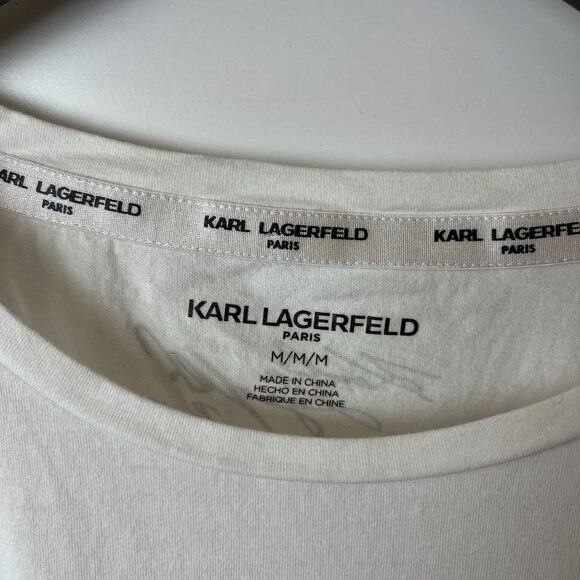 Karl Lagerfeld  Love From Paris T Shirt Womens White Medium M Fashion Designer - Picture 4 of 12